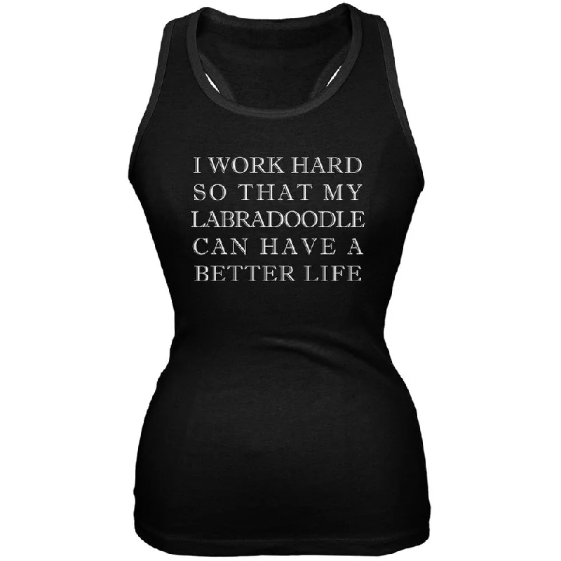 I Work Hard for My Labradoodle Black Juniors Soft Tank Top glitter tank top