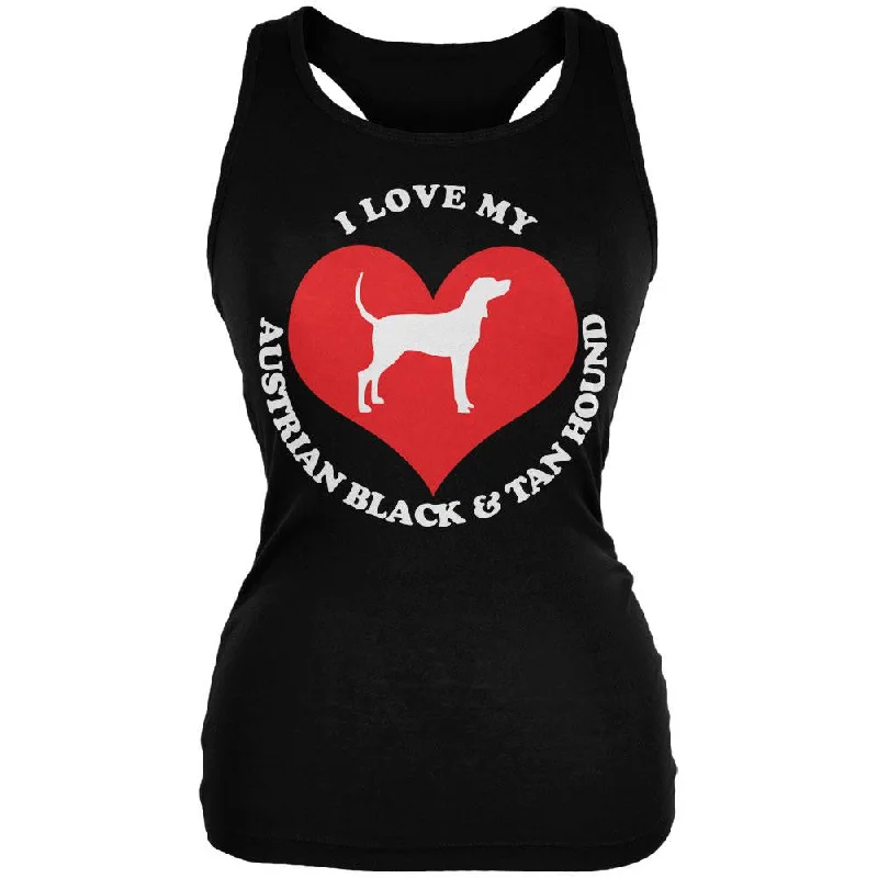 Valentines I Love My Austrian Black & Tan Hound Black Juniors Soft Tank Top neon tank top