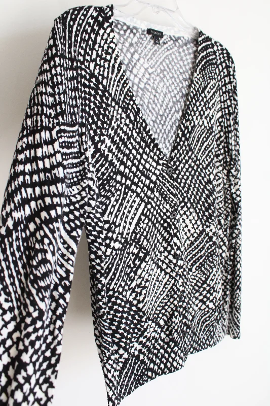Talbots Black & Off-White Knit Cardigan | L Cable Knit Ribbed Knit Lace Knit
