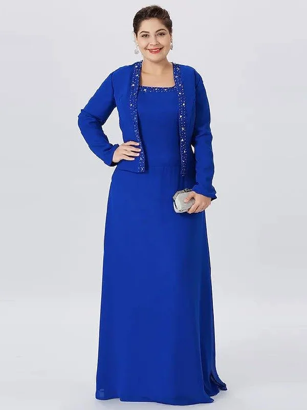 A-Line Mother of the Bride Dress Classic & Timeless Elegant & Luxurious Plus Size Straps Floor Length Chiffon Lace Long Sleeve with Pearls Crystals A-Line Mother of the Bride Dress Classic & Timeless Elegant & Luxurious Plus Size Straps Floor Length Chiffon Lace Long Sleeve with Pearls Crystals