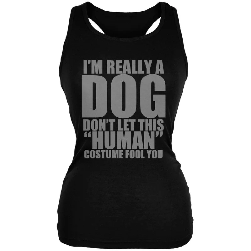Halloween Human Dog Costume Black Juniors Soft Tank Top baby blue tank