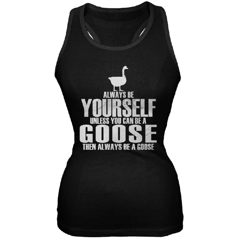 Always Be Yourself Goose Black Juniors Soft Tank Top lace tank top