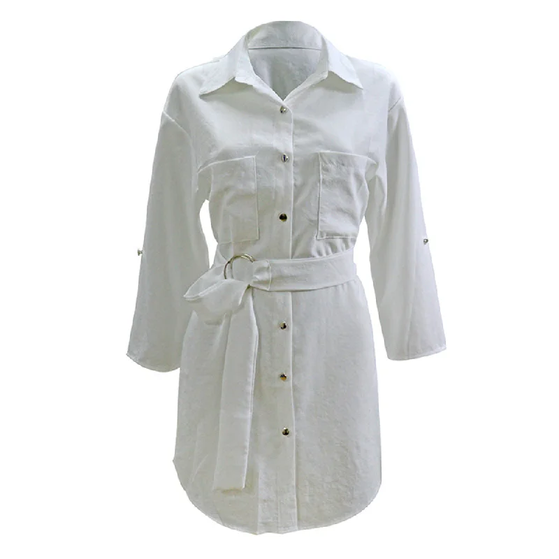 Yipinpay Popular Style Summer Belt Cardigan Solid Color Pull-Sleeved Shirt Dress Lace Blend Ribbed Blend Corduroy Blend Yipinpay Popular Style Summer Belt Cardigan Solid Color Pull-Sleeved Shirt Dress Lace Blend Ribbed Blend Corduroy Blend