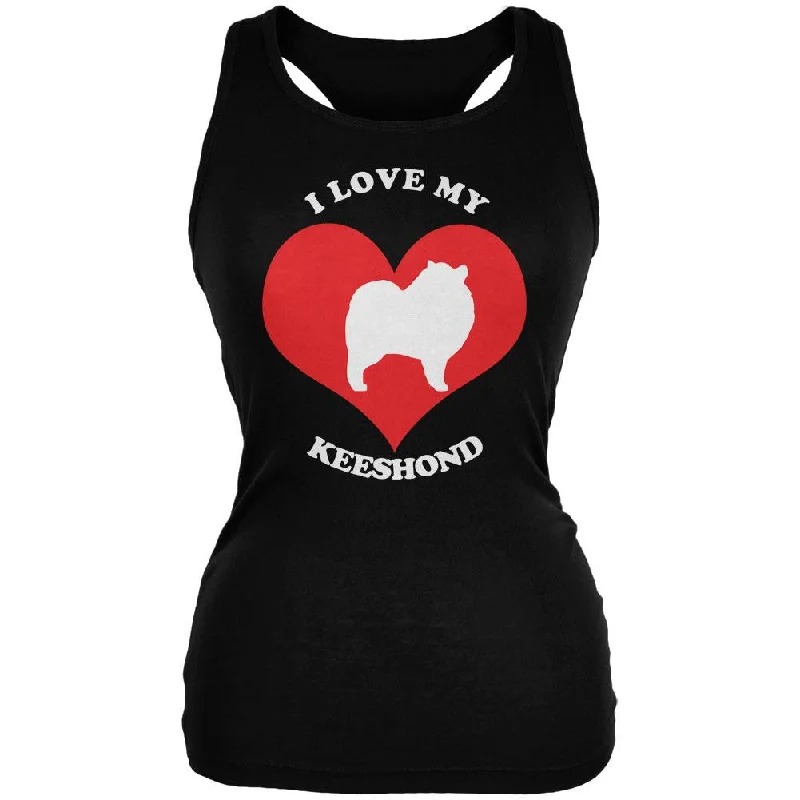 Valentines I Love My Keeshond Black Juniors Soft Tank Top peekaboo tank top