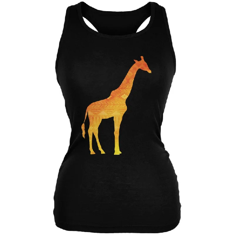 African Spirit Animal Giraffe Black Juniors Soft Tank Top cotton tank top