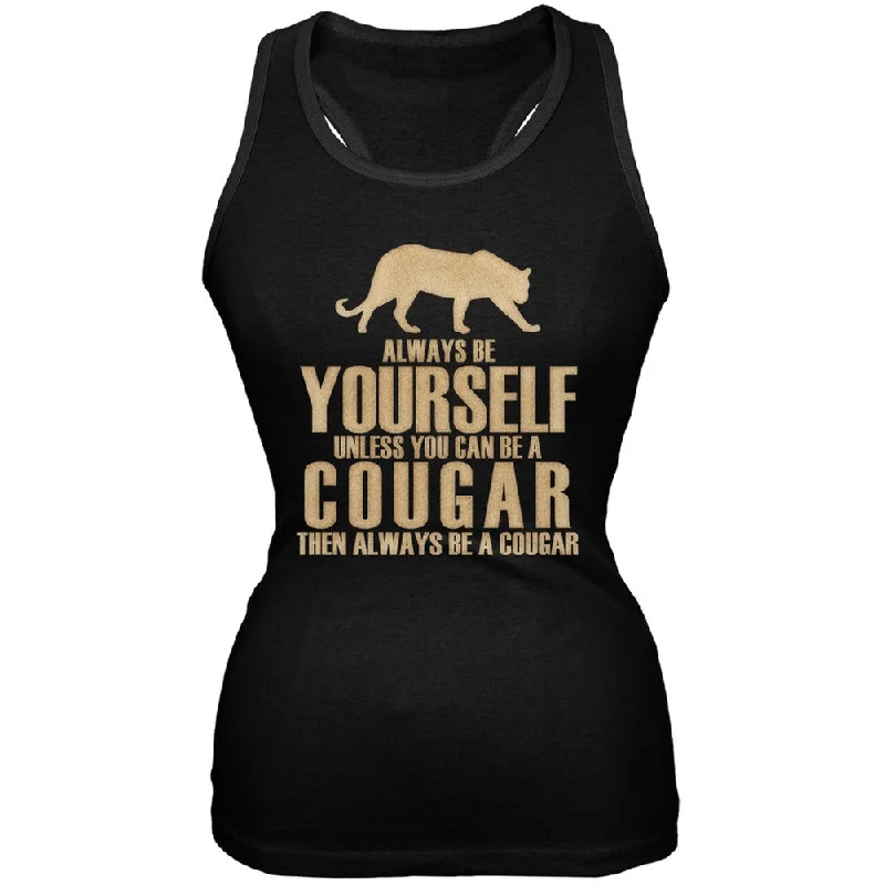 Always Be Yourself Cougar Black Juniors Soft Tank Top open back tank