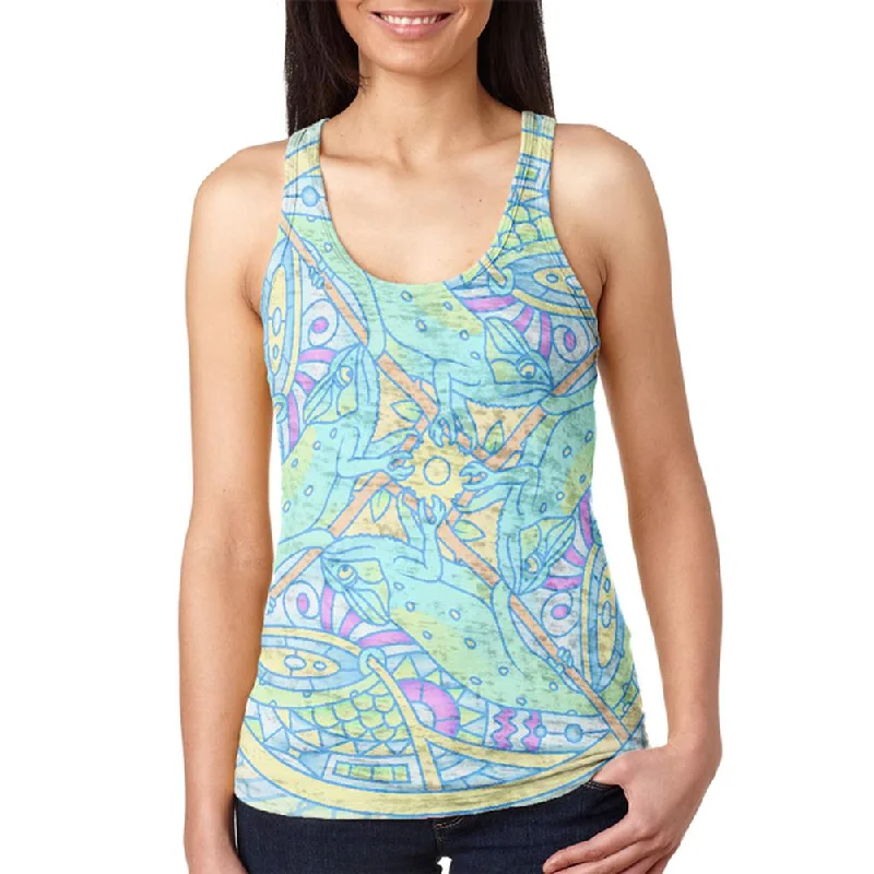 Trippy Chameleon Mandala Vintage Juniors Burnout Racerback Tank Top cute tank top