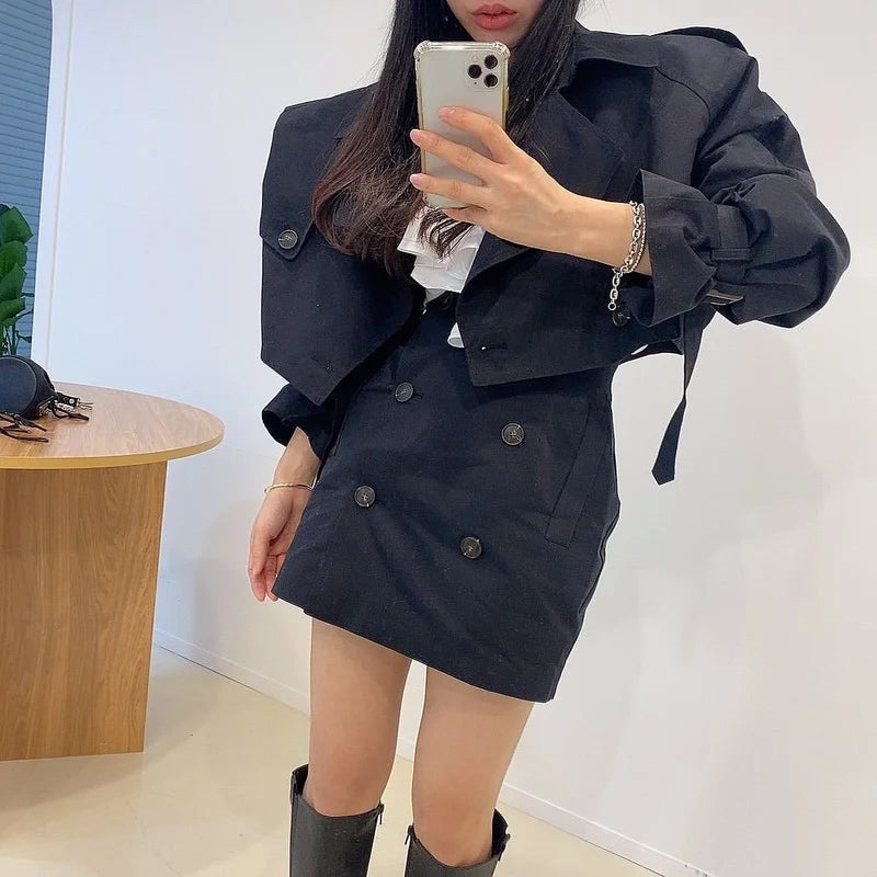 Yipinpay Vintage Long Sleeve Lapel Double-breasted Trench Coat Women Short Khaki Cardigan Tops Sexy Black Mini Skirts Dress Sets Suits Knit Fabric Woven Fabric Fleece Fabric Yipinpay Vintage Long Sleeve Lapel Double-breasted Trench Coat Women Short Khaki Cardigan Tops Sexy Black Mini Skirts Dress Sets Suits Knit Fabric Woven Fabric Fleece Fabric