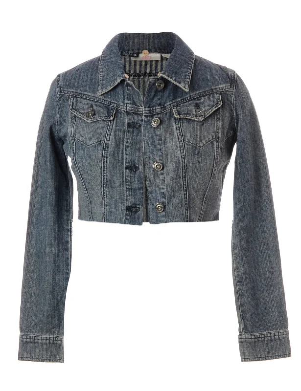 Reworked Kylie Raw Edge Cropped Denim Jacket - XS One-Shoulder Jacket Off-the-Shoulder Jacket Asymmetrical Jacket Reworked Kylie Raw Edge Cropped Denim Jacket - XS One-Shoulder Jacket Off-the-Shoulder Jacket Asymmetrical Jacket
