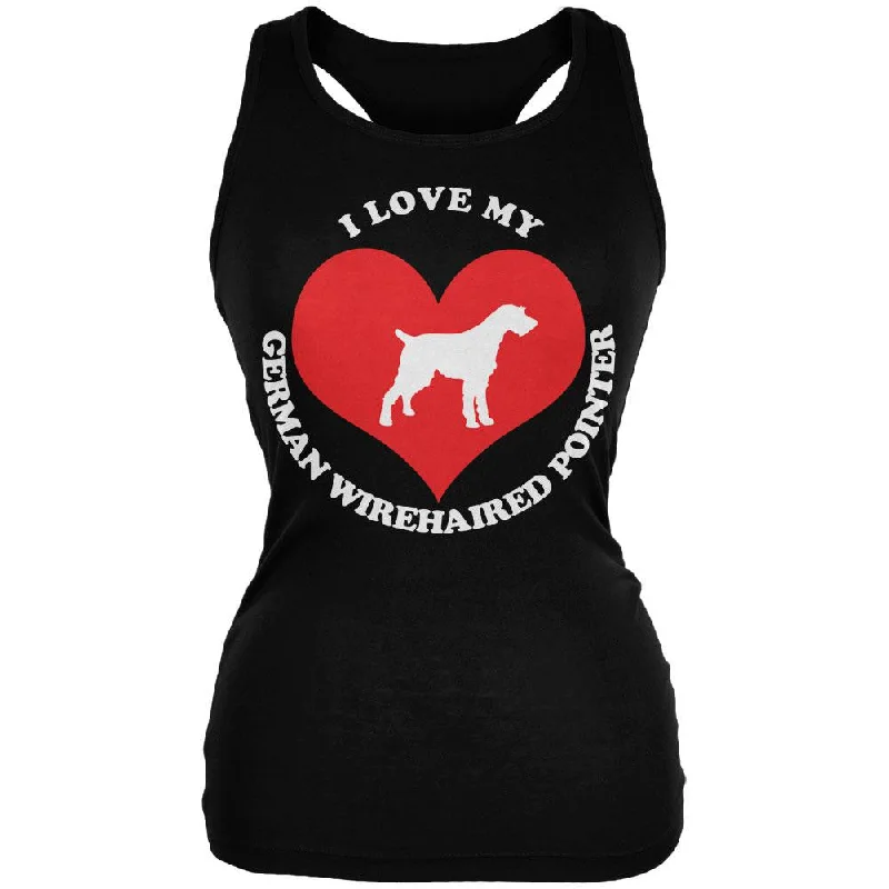 Valentines I Love My German Wirehaired Pointer Black Juniors Soft Tank Top crew neck tank Valentines I Love My German Wirehaired Pointer Black Juniors Soft Tank Top crew neck tank