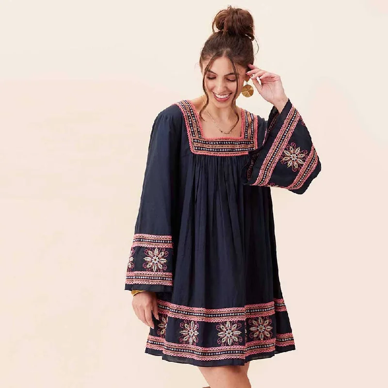 Tess Embroidered Dress with Bell Sleeve