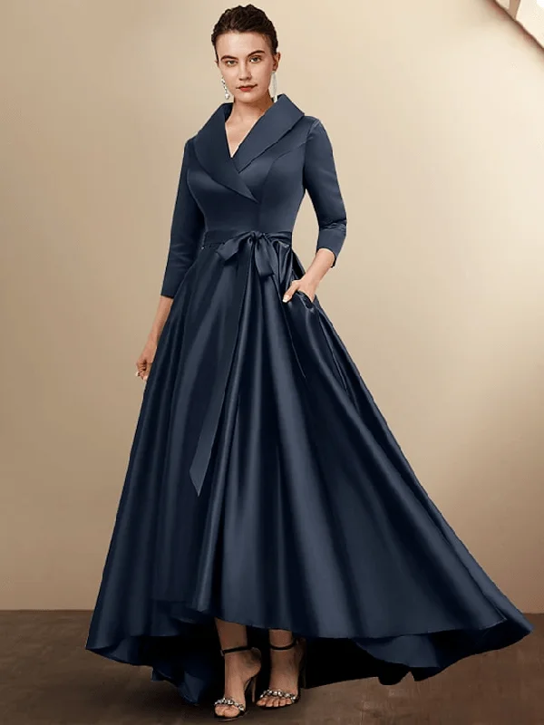 A-Line Mother of the Bride Dress Plus Size Elegant High Low Shirt Collar Asymmetrical Floor Length Satin A-Line Mother of the Bride Dress Plus Size Elegant High Low Shirt Collar Asymmetrical Floor Length Satin