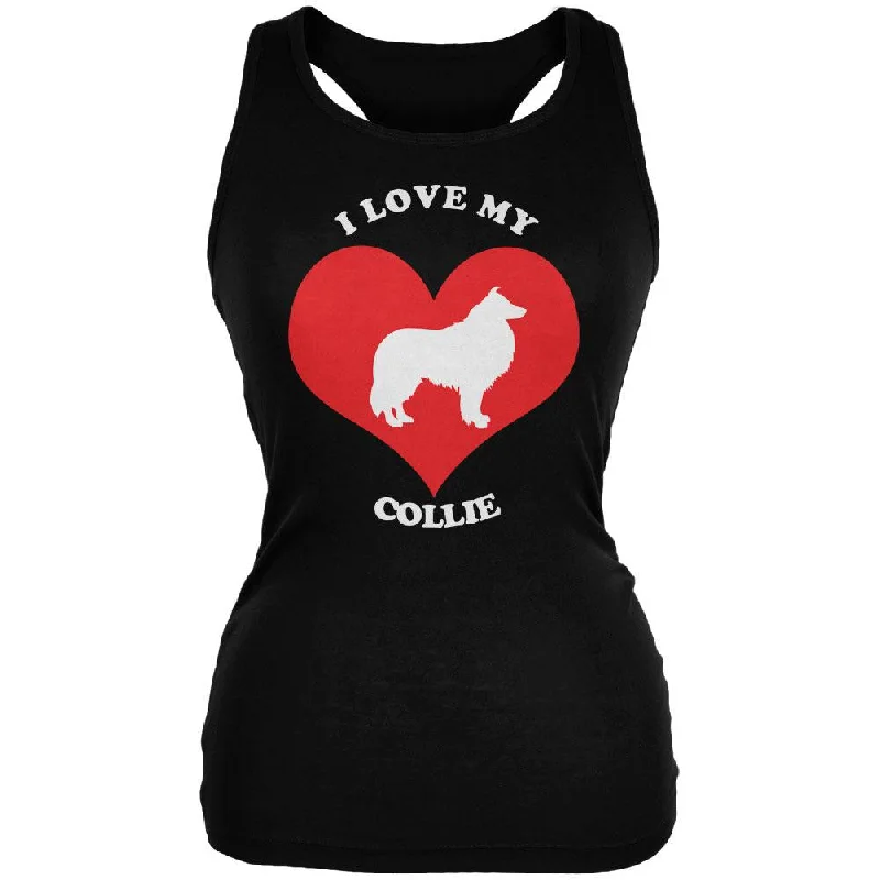Valentines I Love My Collie Black Juniors Soft Tank Top lounge tank top