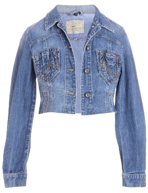 Reworked Kylie Raw Edge Cropped Denim Jacket - XS Zippered Jacket Buttoned Jacket Snapped Jacket Reworked Kylie Raw Edge Cropped Denim Jacket - XS Zippered Jacket Buttoned Jacket Snapped Jacket