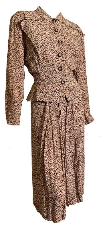 Smart Art Deco Geometric Print Rayon Dress and Jacket Set circa 1940s Notch Collar Jacket Peter Pan Collar Jacket Cowl Neck Jacket Smart Art Deco Geometric Print Rayon Dress and Jacket Set circa 1940s Notch Collar Jacket Peter Pan Collar Jacket Cowl Neck Jacket