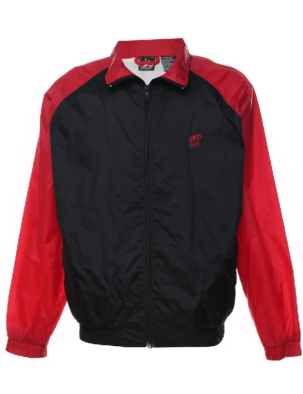 Red & Black Two-Tone U.S.A Nylon Jacket - M Front Pockets Side Pockets Patch Pockets Red & Black Two-Tone U.S.A Nylon Jacket - M Front Pockets Side Pockets Patch Pockets