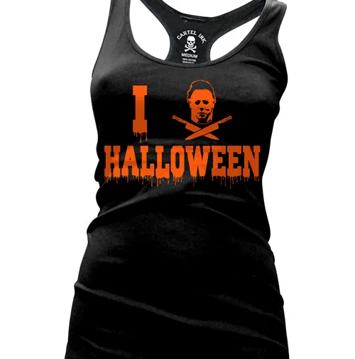 I Love Halloween Women's Racer Back Tank Top lavender tank top