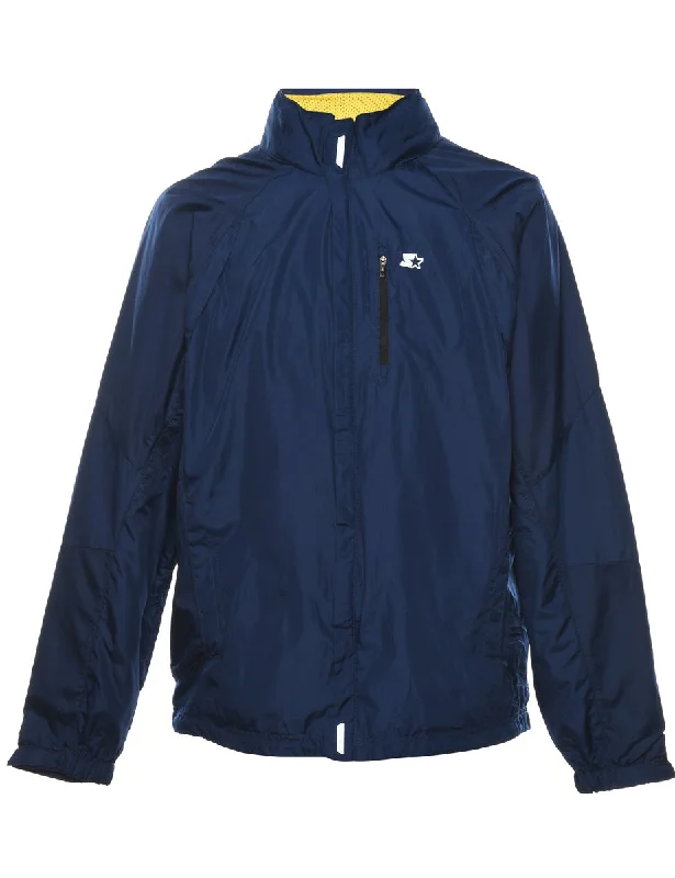 Navy & Yellow Nylon Starter Jacket - M Snapped Jacket Toggled Jacket Drawstring Jacket Navy & Yellow Nylon Starter Jacket - M Snapped Jacket Toggled Jacket Drawstring Jacket