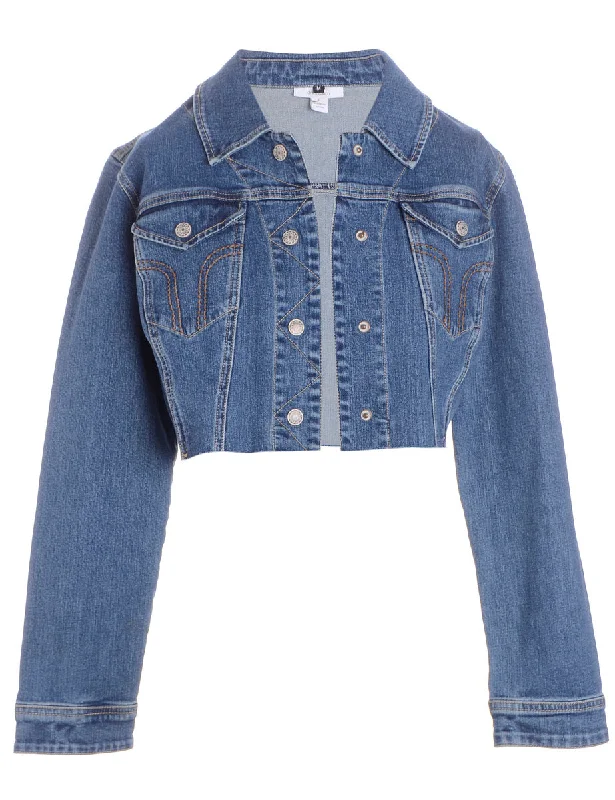 Reworked Kylie Raw Edge Cropped Denim Jacket - M Plaid Jacket Tartan Jacket Houndstooth Jacket Reworked Kylie Raw Edge Cropped Denim Jacket - M Plaid Jacket Tartan Jacket Houndstooth Jacket