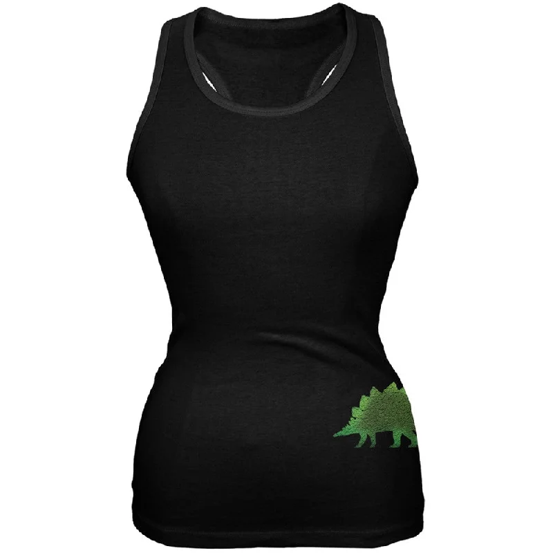 Stegosaurus Dinosaur Distressed Black Juniors Soft Tank Top loose fit tank