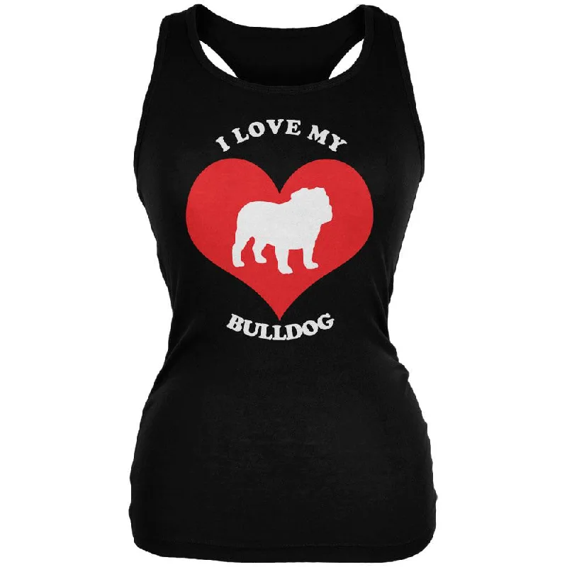 Valentines I Love My Bulldog Black Juniors Soft Tank Top flexible tank top