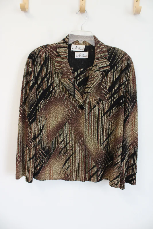 N Touch Brown Black Shimmer Patterned Tank & Cardigan | L Petite Casual Formal Business N Touch Brown Black Shimmer Patterned Tank & Cardigan | L Petite Casual Formal Business