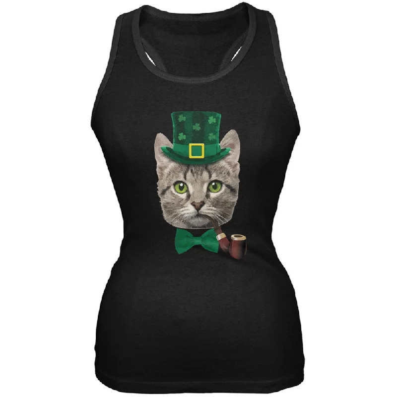 St. Patrick's Funny Cat Black Juniors Soft Tank Top stylish tank top