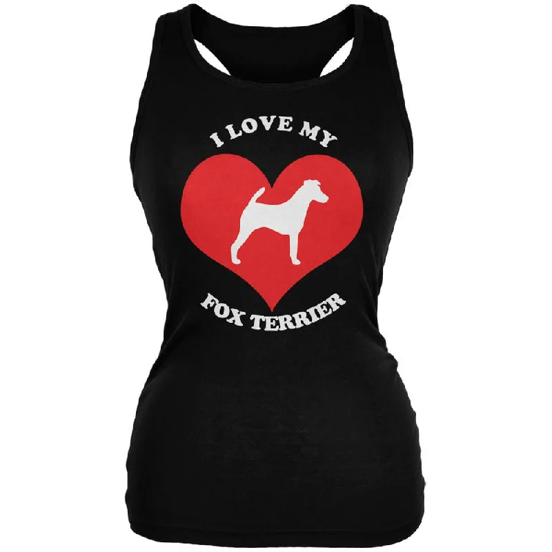Valentines I Love My Fox Terrier Black Juniors Soft Tank Top vibrant tank top