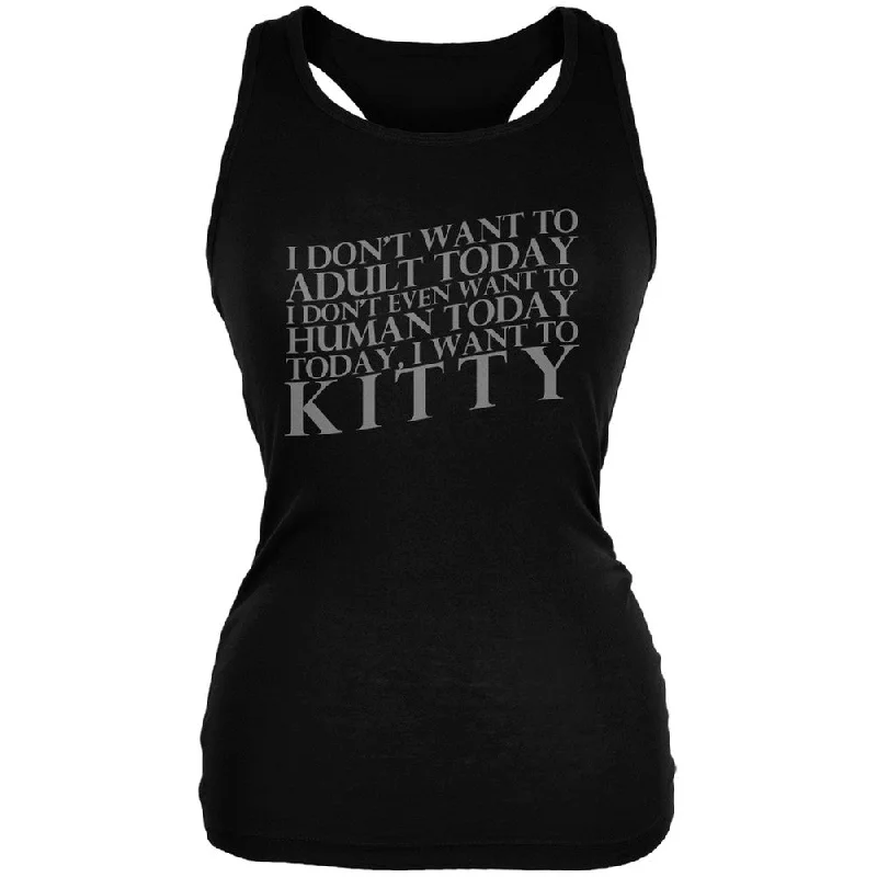 Don't Adult Today Just Kitty Cat Black Juniors Soft Tank Top one shoulder tank