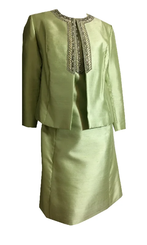 Pistachio Green Slubbed Silk Dress and Jacket with Beading circa 1960s Elasticated Jacket Padded Jacket Insulated Jacket Pistachio Green Slubbed Silk Dress and Jacket with Beading circa 1960s Elasticated Jacket Padded Jacket Insulated Jacket