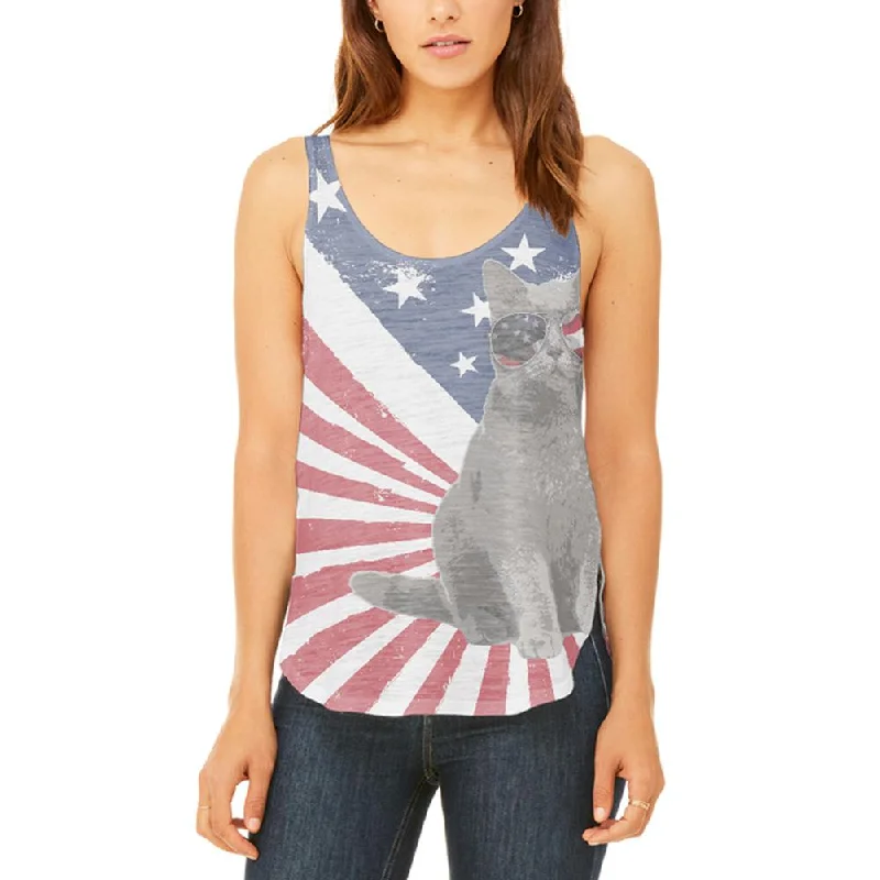4th Of July Meowica America Patriot Cat Juniors Flowy Side Slit Tank Top flexible tank top 4th Of July Meowica America Patriot Cat Juniors Flowy Side Slit Tank Top flexible tank top