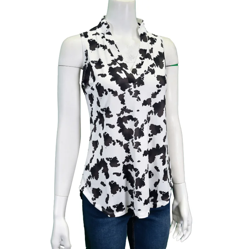 Women's Cowgirl Black & Brown Moody Cow Hi Lo Tank print tank top