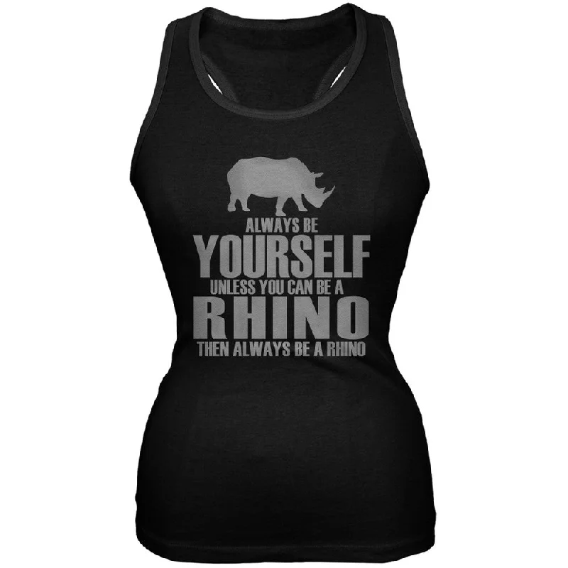 Always Be Yourself Rhino Black Juniors Soft Tank Top one shoulder tank