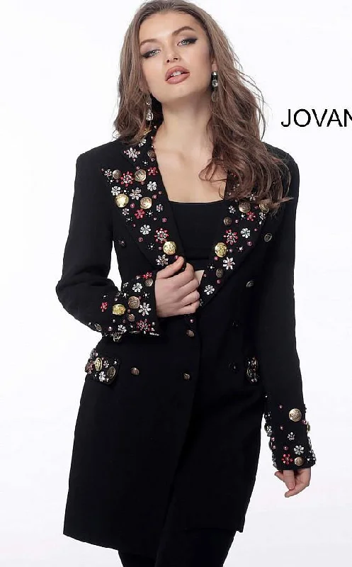 Jovani M62121 Black Multi Embellished Jacket Oversized Jacket Tailored Jacket Straight Jacket Jovani M62121 Black Multi Embellished Jacket Oversized Jacket Tailored Jacket Straight Jacket