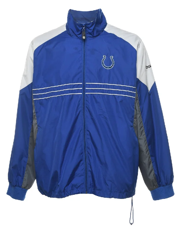 Reebok NFL Design Blue & White Nylon Jacket - L Notch Collar Peter Pan Collar Cowl Neck Reebok NFL Design Blue & White Nylon Jacket - L Notch Collar Peter Pan Collar Cowl Neck