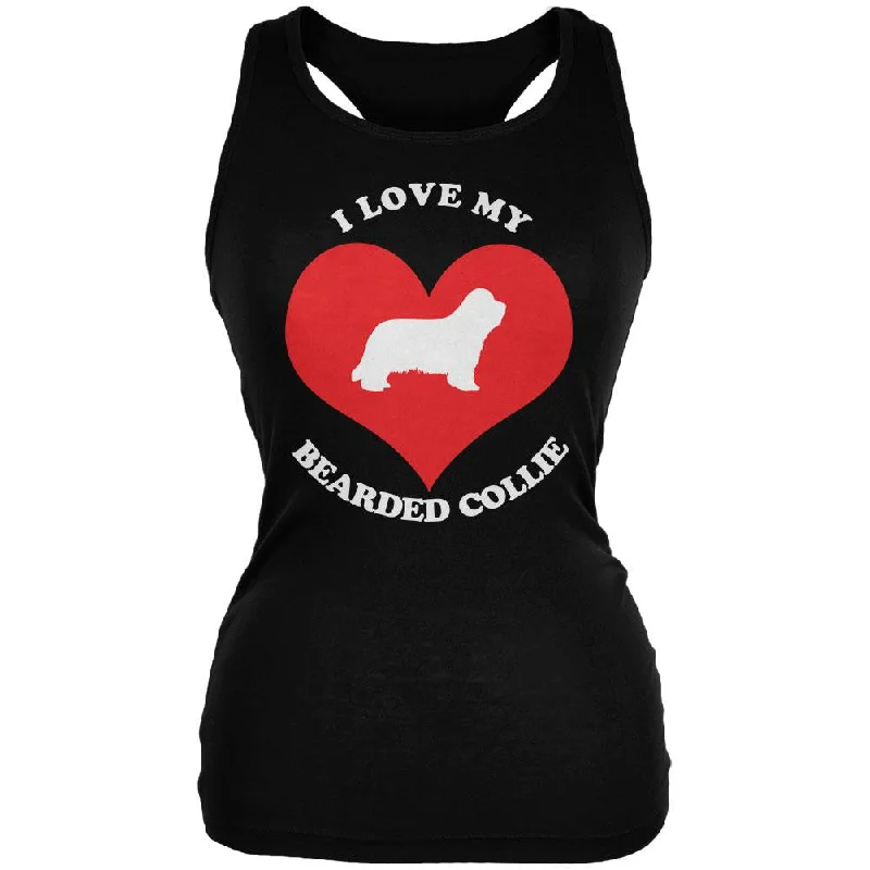 Valentines I Love My Bearded Collie Black Juniors Soft Tank Top sexy tank top