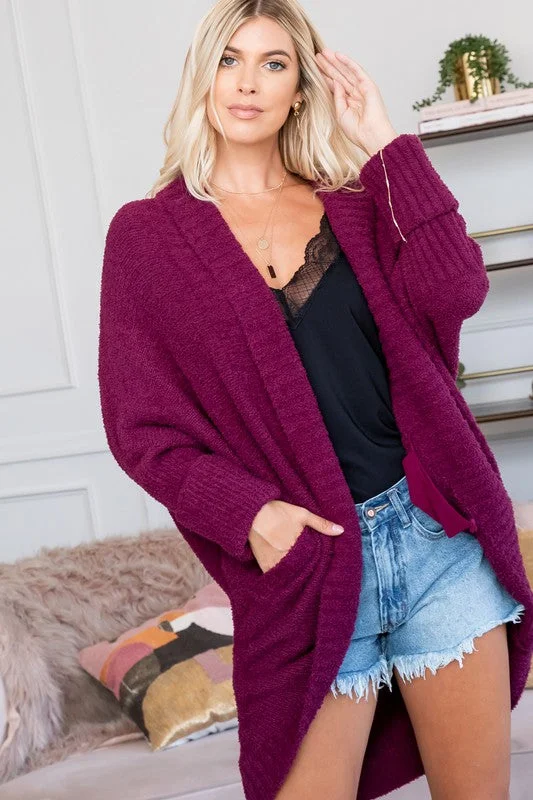 The OMG Thick and Crazy Soft Cuddle You Chenille Cardigan - Plum Elasticated Padded Insulated The OMG Thick and Crazy Soft Cuddle You Chenille Cardigan - Plum Elasticated Padded Insulated
