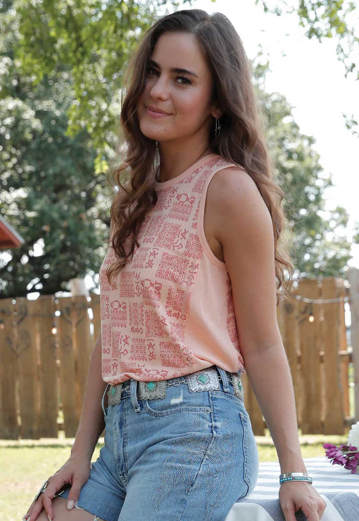 Women's Cruel Girl Branded Tank-Peach metallic tank top