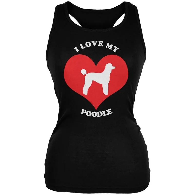 Valentines I Love My Poodle Black Juniors Soft Tank Top lime green tank