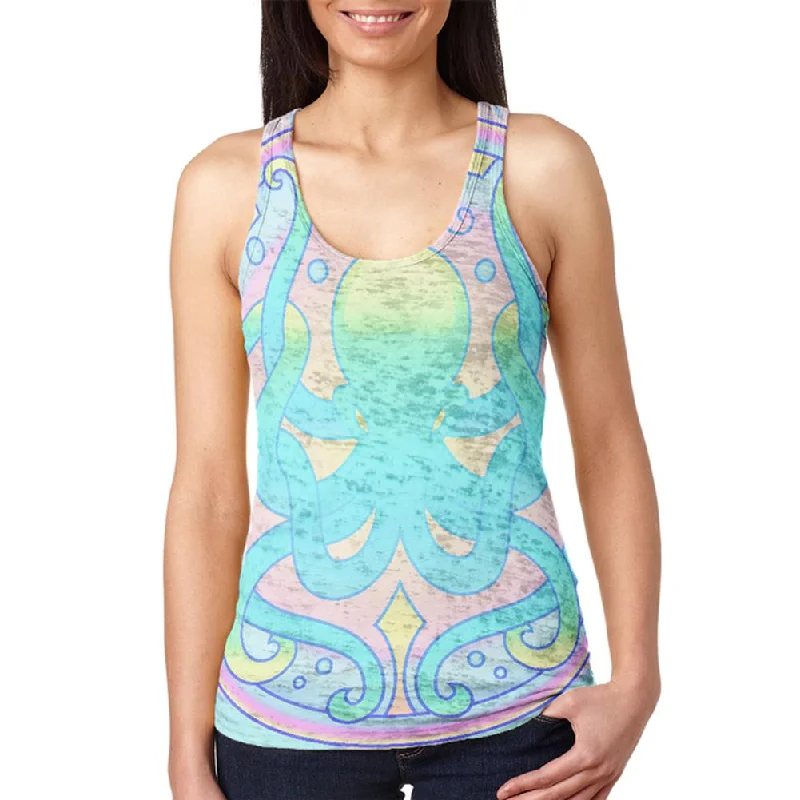 Trippy Octopus Mandala Vintage Juniors Burnout Racerback Tank Top basic tank top
