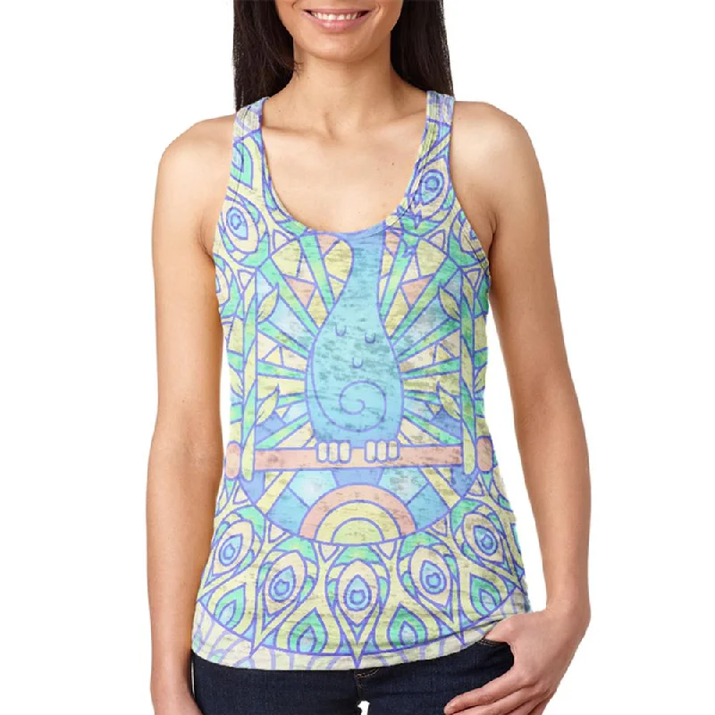 Trippy Peacock Mandala Vintage Juniors Burnout Racerback Tank Top peekaboo tank top
