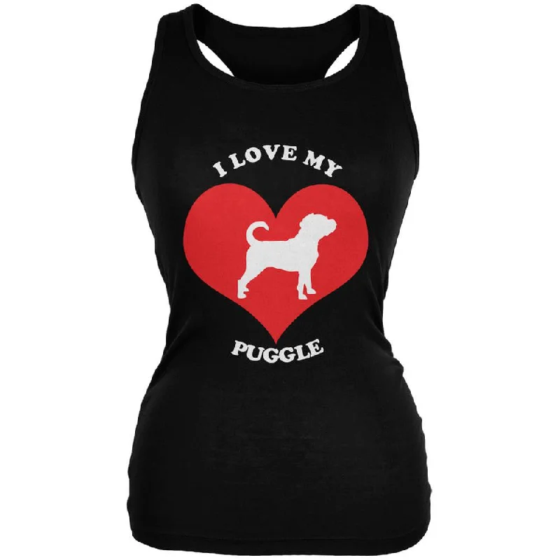Valentines I Love My Puggle Black Juniors Soft Tank Top neon tank top
