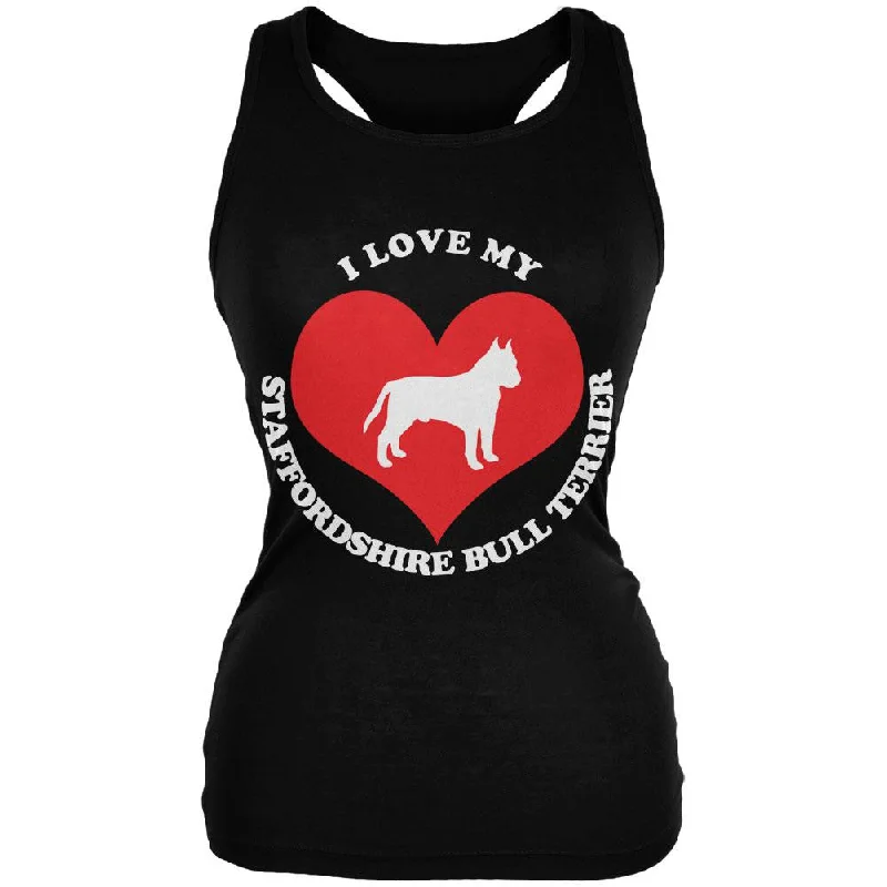 Valentines I Love My Staffordshire Bull Terrier Black Juniors Soft Tank Top low neck tank Valentines I Love My Staffordshire Bull Terrier Black Juniors Soft Tank Top low neck tank