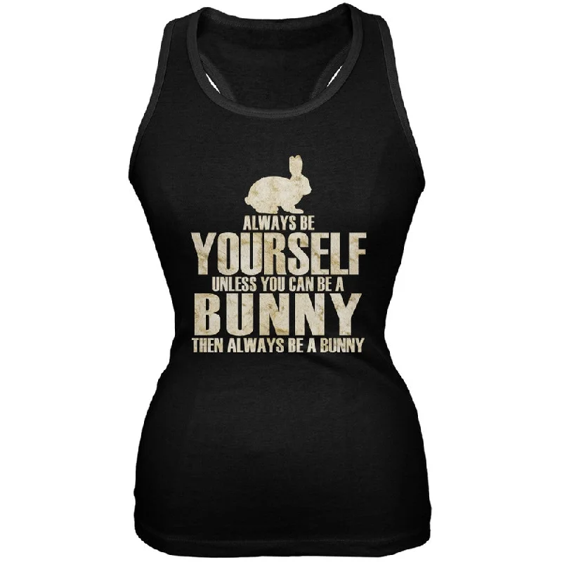 Always Be Yourself Bunny Black Juniors Soft Tank Top solid color tank
