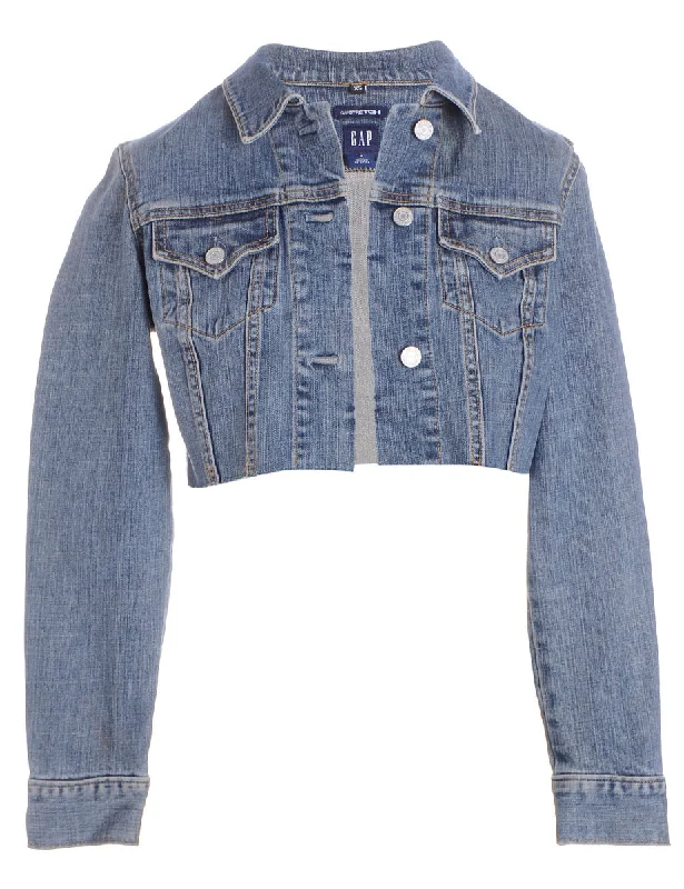 Reworked Kylie Raw Edge Cropped Denim Jacket - XS Toggled Jacket Drawstring Jacket Belted Jacket Reworked Kylie Raw Edge Cropped Denim Jacket - XS Toggled Jacket Drawstring Jacket Belted Jacket