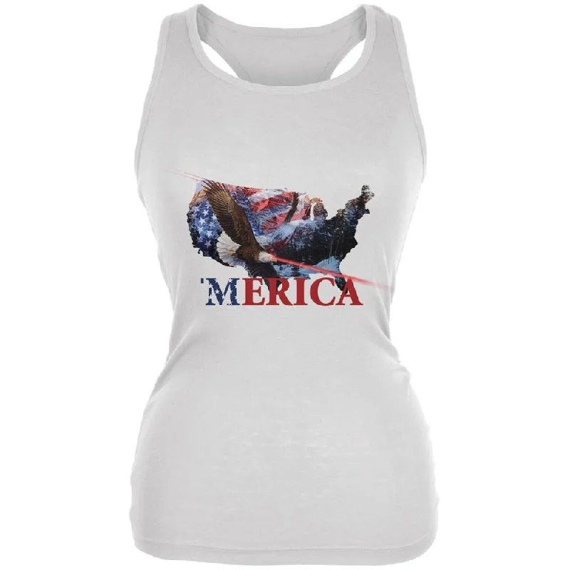 MERICA Laser Eagles White Juniors Soft Tank Top spandex blend tank