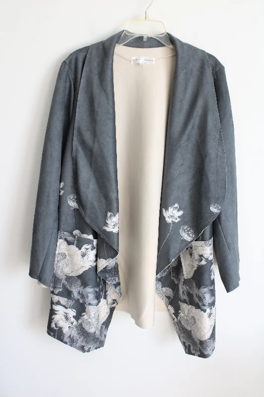 Chelsea & Theodore Gray Floral Sueded Cardigan Jacket | 3X Thin Thick Dense