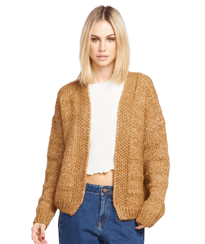 VOLCOM Women's Desert Edge Cardigan Vintage Brown Anti-Pilling Anti-Shrink Durable