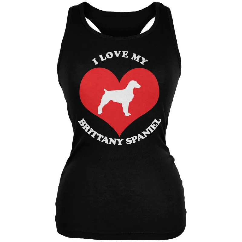 Valentines I Love My Brittany Spaniel Black Juniors Soft Tank Top chic tank top