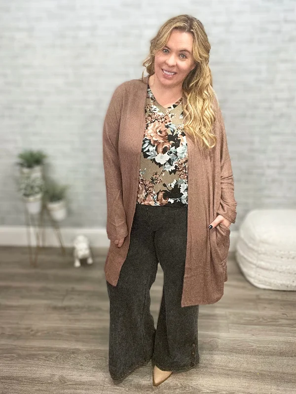 Andree by Unit Ribbed Cardigan in Mocha Hooded Cardigan Collared Cardigan Shawl Collar Andree by Unit Ribbed Cardigan in Mocha Hooded Cardigan Collared Cardigan Shawl Collar